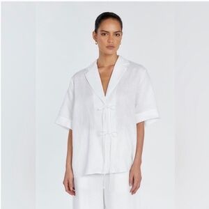 DISSH Emilia Linen White Short Sleeve Blouse